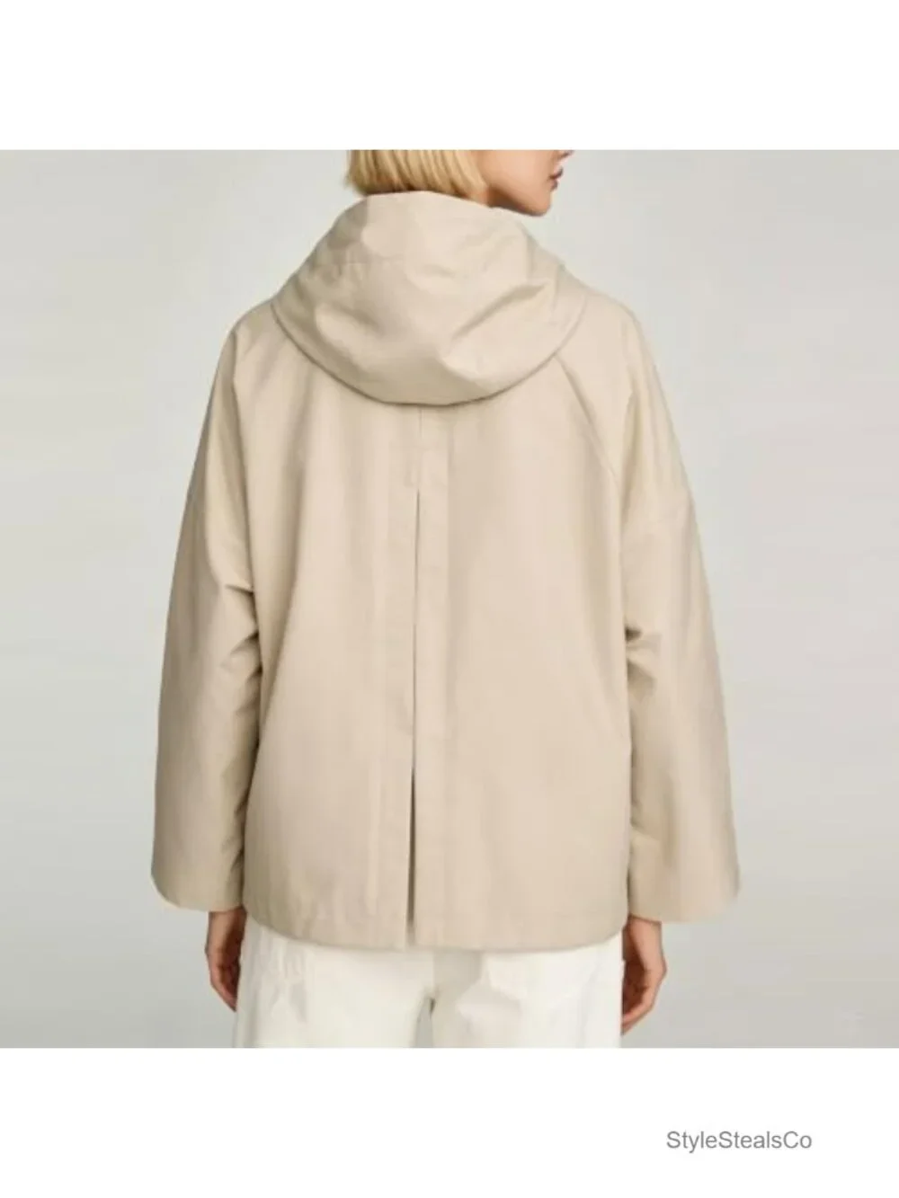 Womens Oversize Trench Coat Plaid Lining Hooded Zip Up Windbreaker